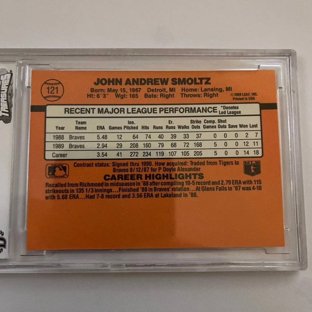 1990 Donruss John Smoltz 121 Atlanta‎ Braves BCCG 10 Mint or Better Graded Card